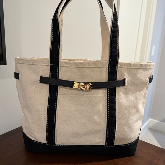 Boatkin style distressed canvas bag tote Black/ Ivory - Picture 2 of 10